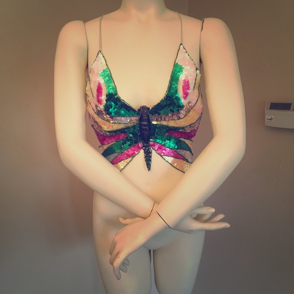 Leg Avenue Tops - Vintage Sequined Butterfly Top